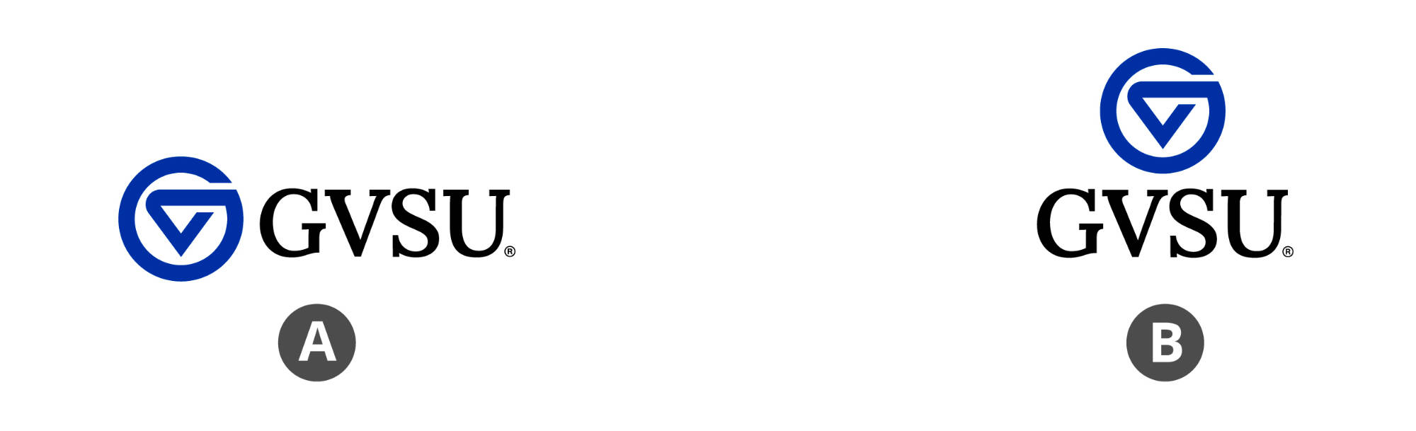 Primary GVSU logo markleft and marktop setups